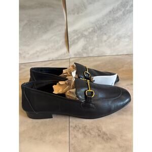 Mango Women’s Gold Buckle Leather Upper Moccasins Black Size 9 New Flats